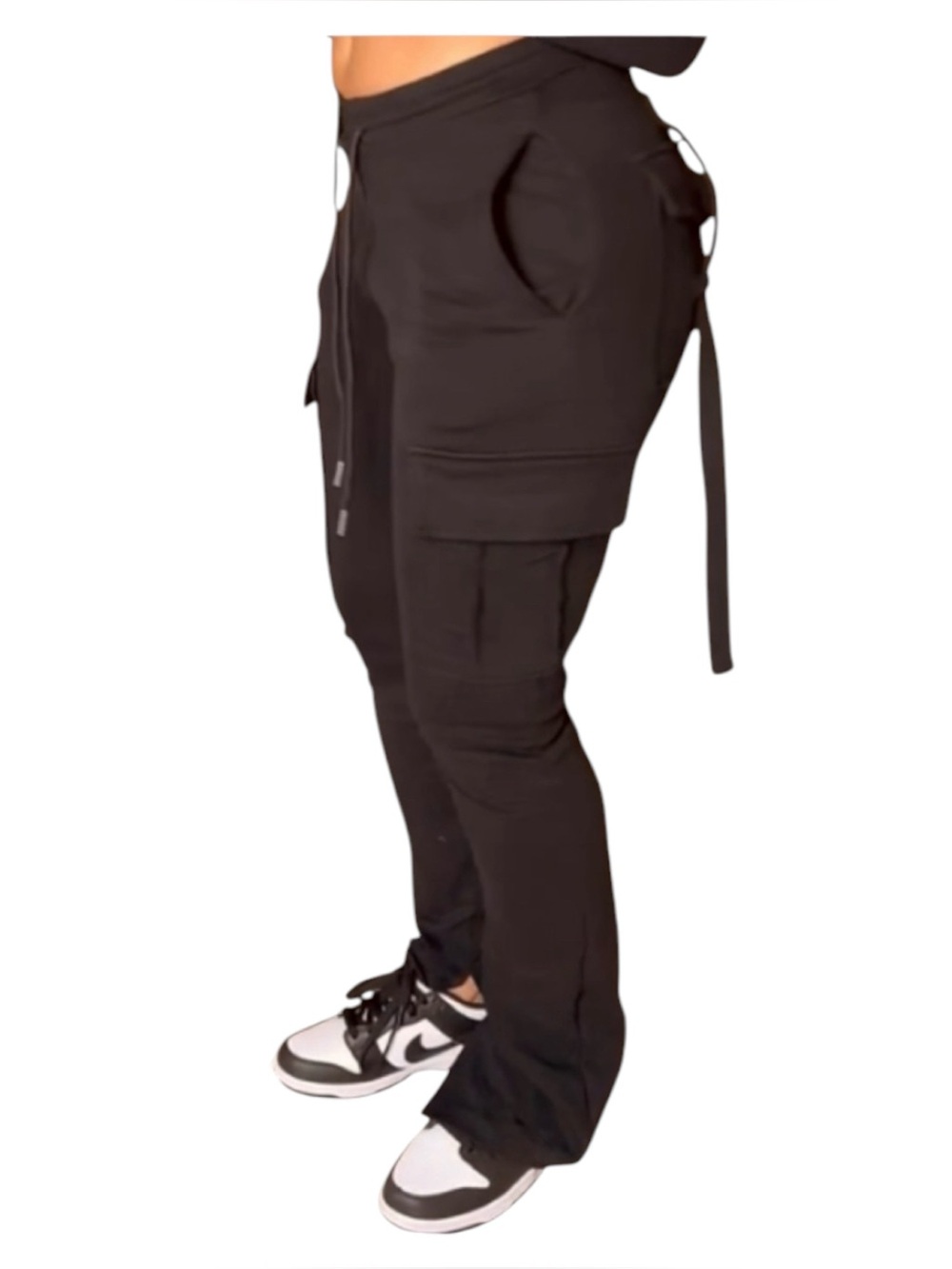 Black Cargo Jogger Pants with Drawstring Waist - Women